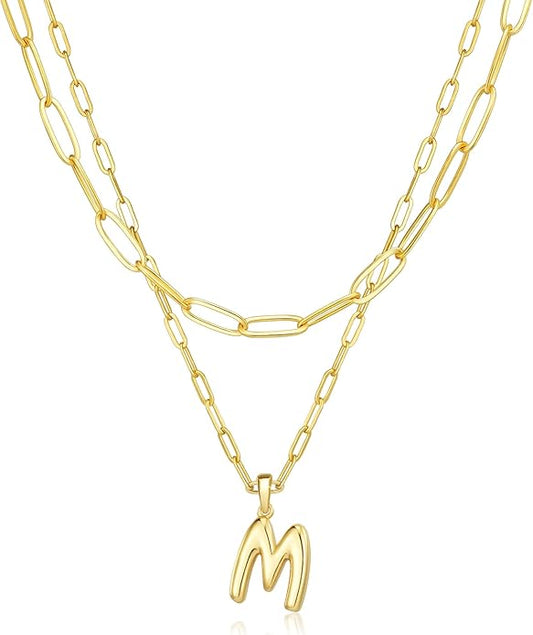 adoyi Gold Necklace for Women Layered Bubble Heart Letter Initial Necklaces for Women Trendy Jewelry 14K Gold Plated Chain Chunky Name Necklace Stack Charm A-Z Pendant Set Jewelry Gifts