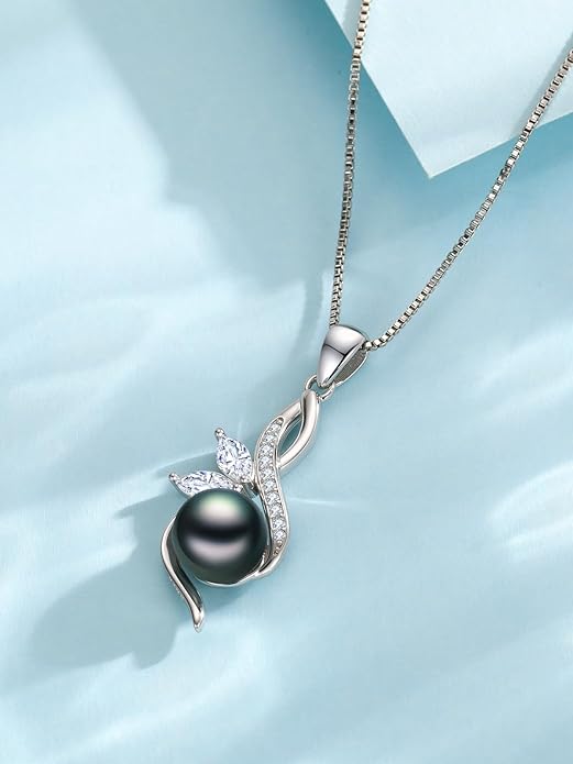 KANNSOAR Tahitian Black Pearl AAAA 18K Gold Plated Sterling Silver Trendy Pendant Necklace for Women Wife Mom Girlfriend Valentine Her Jewelry Gift for Anniversary Birthday Christmas