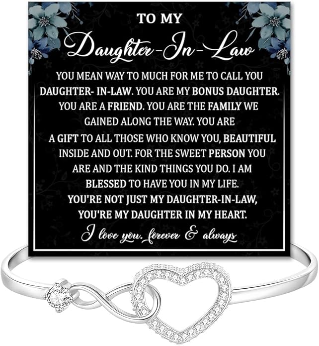 To My Beautiful Daughter In Law Bracelet From Mother-In-Law, Daughter In Law Birthday Gifts, Infinity Star Heart Bracelet For Her With Heartfelt Message Card & Elegant Box, Bonus Daughters Bracelets