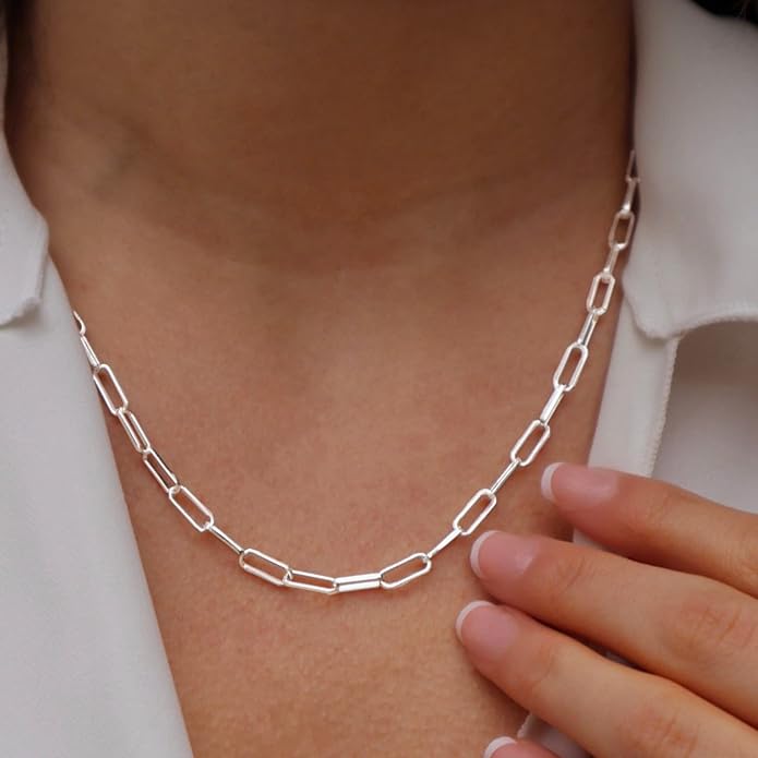 OCHCOH 925 Sterling Silver Clasp 2.5/3/4/5mm Paperclip Chain for Women Silver Chain Necklace 16, 18, 20, 22, 24, 26, 30 Inches