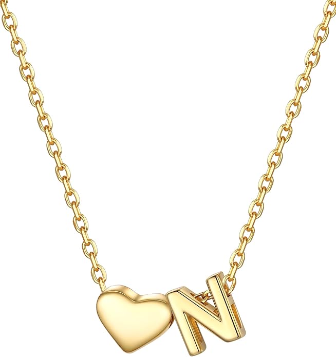 PROSILVER Initial Heart Necklace for Women, 925 Sterling Silver Tiny Heart Letter Necklace Siver, Gold Necklace, Come with Box