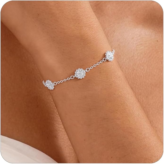 Gold Bracelets for Women,14K Dainty Gold Plated Bracelets Non Tarnish Waterproof Diamond Bracelets Heart Flower Round Square CZ Charm Bracelet Trendy Stuff Jewelry Gifts for Her