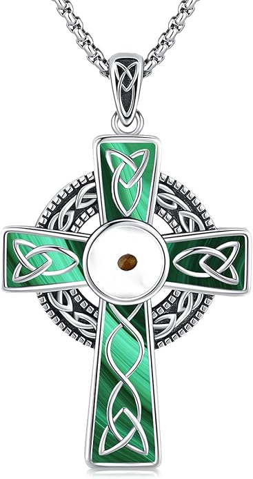 Midir&Etain Celtic Cross Necklace 925 Sterling Silver Cross Pendant Necklace Celtic Viking Irish Jewelry Religious Protective Gift for Men Women