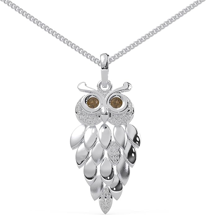 1/6 Cttw Natural Diamond Vintage Owl Pendant Necklace for Women | 925 Sterling Silver with 18" Chain | Fine Jewelry, Gift Box Included
