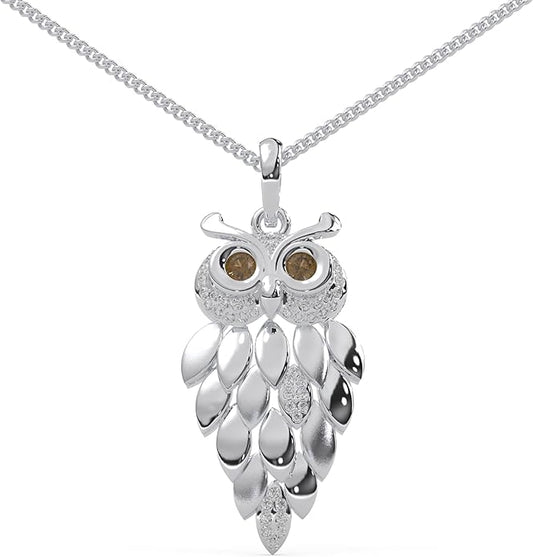 1/6 Cttw Natural Diamond Vintage Owl Pendant Necklace for Women | 925 Sterling Silver with 18" Chain | Fine Jewelry, Gift Box Included