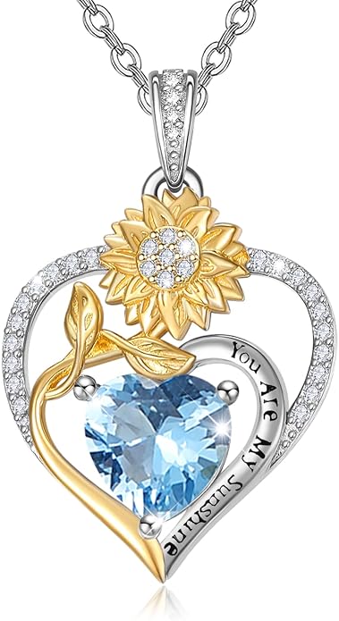 Zeuslia Double Birthstone Necklace Gifts for Wife - 925 Sterling Silver Sunflower/Rose/Crown Cross/Compass/Heart Pendant I Love You Necklace, Anniversary Birthday Gifts for Wife Girlfriend Mom Her