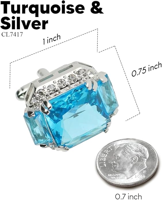 Rectangular Colored Diamond-Flanked Crystal Cuff Links – Tuxedo Suit Accessories, Cufflinks for Men
