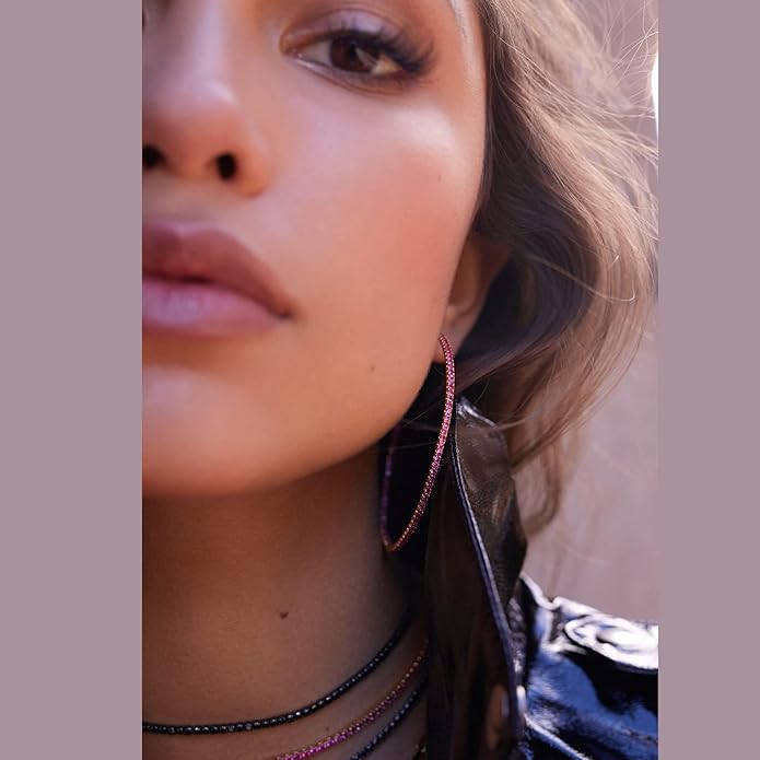 925 Sterling Silver Earrings Large Rhinestone Hoop Earrings Big Cubic Zirconia Hoop Earrings Thin Rhinestones Round Hoop Earrings for Women 20/30/40/50/60/70mm Sparkly Hoops With Crystals for Womens