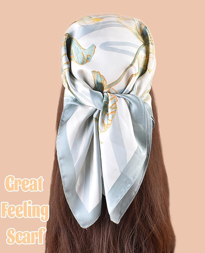 kcctoo 27.5" Mulberry Silk Feeling Head Scarf Women's Fashion Square Neck Satin Scarfs for Bag Hair Scarves Gift