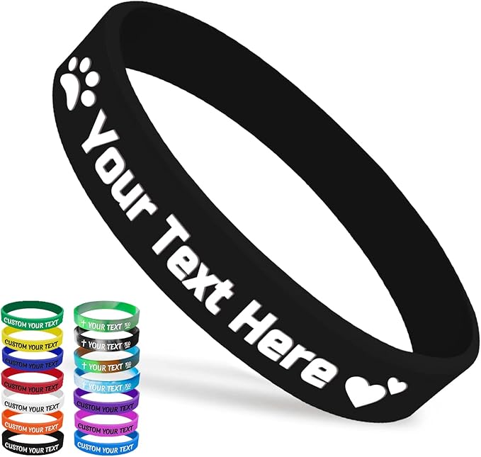 Custom Silicone Wristbands Bulk 1/5/25/50/100/200 PCS Personalized Rubber Bracelets Wristbands for Events,Support, Fundraisers, Motivation, Awareness (Black)