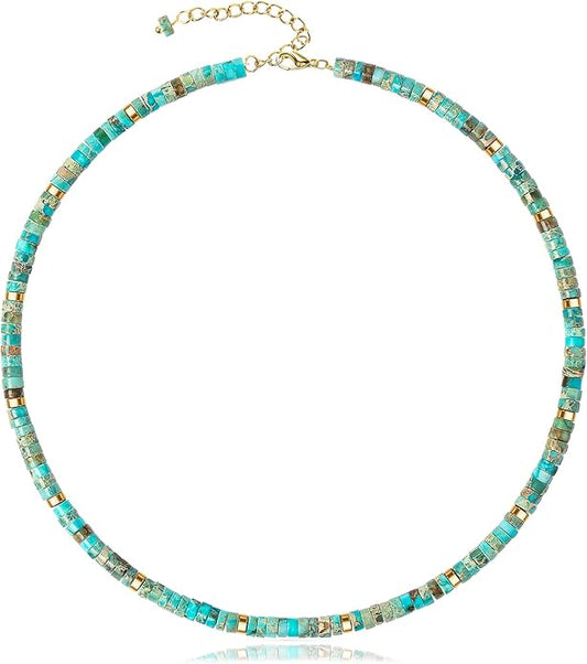 AGOT Beaded Gemstone Necklace for Women: Boho Bead Choker Natural Stone Necklaces - Handmade Jewelry for Summer Beach