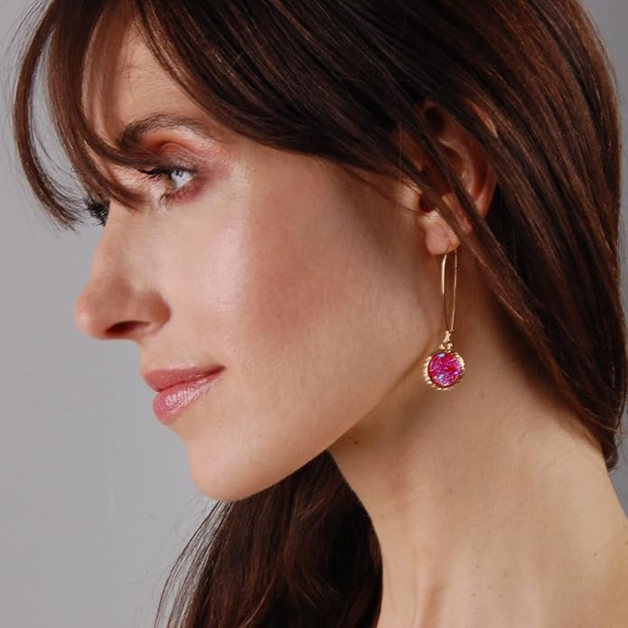 Simulated Druzy Threader Drop Earrings for Women - Gold, Silver, or Rose Gold Tone Trendy Boho Dangles with Sparkly Round Stone