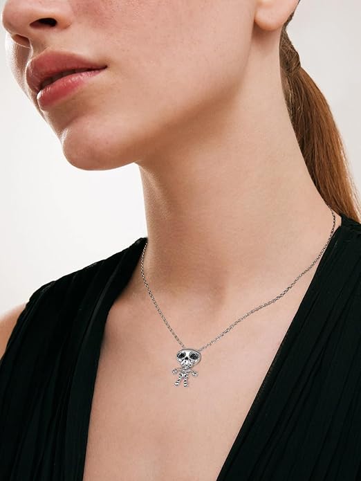 CYW Moissanite Skull Cross/Spider/Raven Necklace for Men Women, Intriguing Design, Really Authentic Solid 925 Sterling Silver with Rhodium Finish, 16"/18"/20" Adjustable, Halloween Jewelry