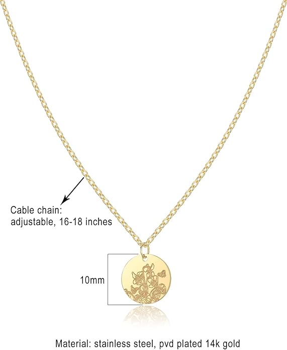Birth Flower Necklace, 14K Gold Plated Floral Pendant Necklaces for Women, Simple Dainty Birth Month Flower Necklace, Birthday Jewelry for Women - 12 Month