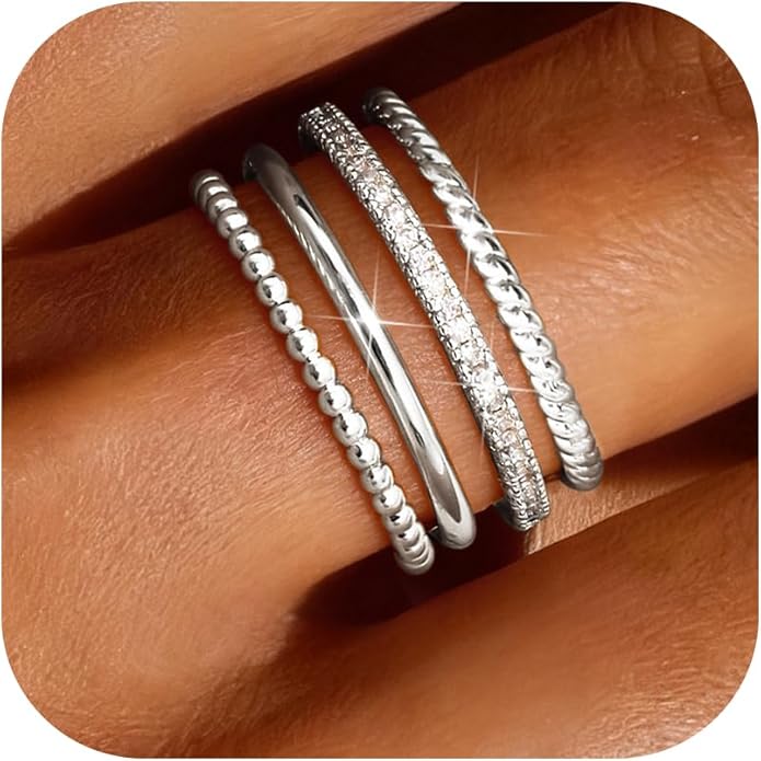 Florideco Stackable Rings for Women Non Tarnish Dainty 14K Gold Plated Stacking Thin Ring Set Trendy Statement Minimalist Cubic Zirconia Band Rings Promise Engagement Rings Size 5-10