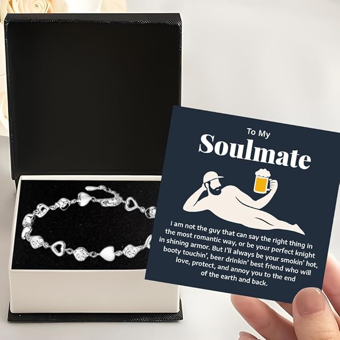 To My Soulmate Heart Bracelet Gift, Beautiful Soulmate Jewelry With Message Card and Box For Women, Romantic Anniversary, Birthday, Christmas or Valentine’s Day Gift
