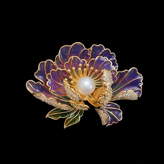 Vintage Botanical Flower Brooch for Women - An elegant crystal - inlaid metal pin accessory suitable for dresses, jackets, and scarves