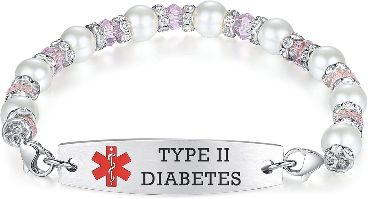 mnmoom 7.5 inch interchangeable Medical id bracelets for Women beads Medical alert bracelets with customize engraving