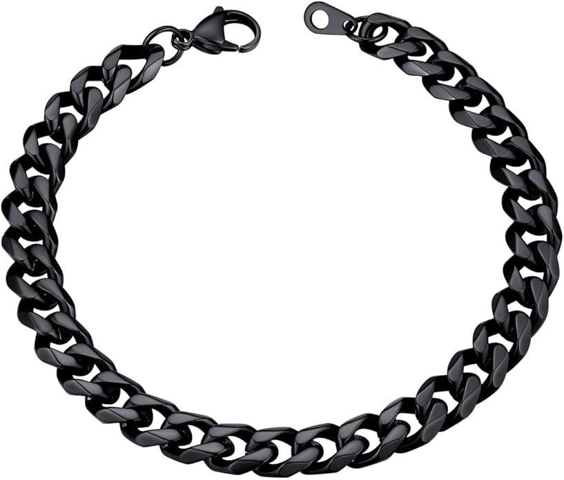 U7 Link Bracelets for Men, Cuban Link/Rope/Watch Band Solid Bracelet, Silver Black Gold Color Wrist Bracelet 3/6/9/12/15mm Width, 6.5/7.5/8.3 Inch Length, Hand Chain Jewelry for Mens Women