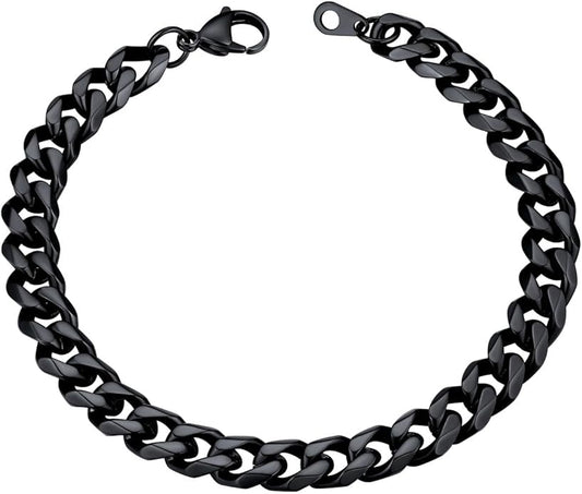 U7 Link Bracelets for Men, Cuban Link/Rope/Watch Band Solid Bracelet, Silver Black Gold Color Wrist Bracelet 3/6/9/12/15mm Width, 6.5/7.5/8.3 Inch Length, Hand Chain Jewelry for Mens Women