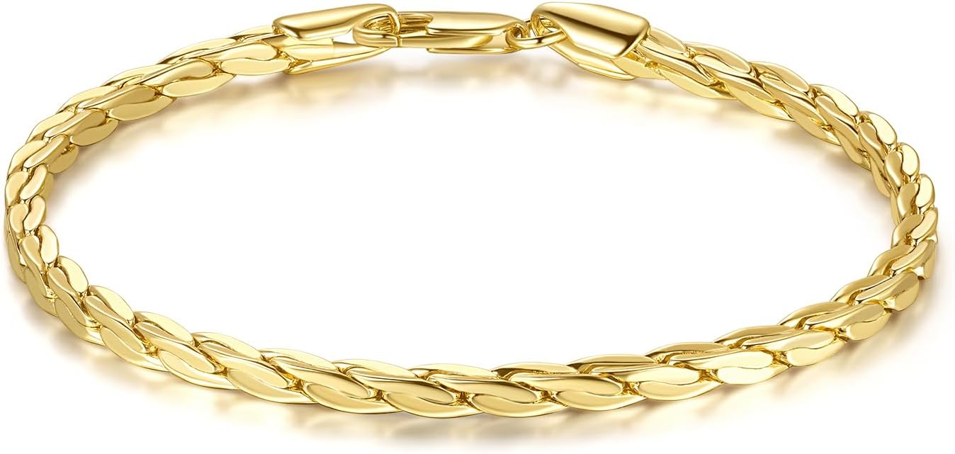 14K Gold Bracelets for Women Non Tarnish Gold Bracelets for Men Double Braided Chain Bracelet Delicate Gold Chain Bracelet Ideal Presents (6.5/7/7.5/8/9in)