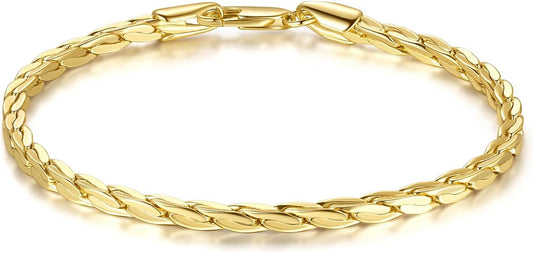 14K Gold Bracelets for Women Non Tarnish Gold Bracelets for Men Double Braided Chain Bracelet Delicate Gold Chain Bracelet Ideal Presents (6.5/7/7.5/8/9in)
