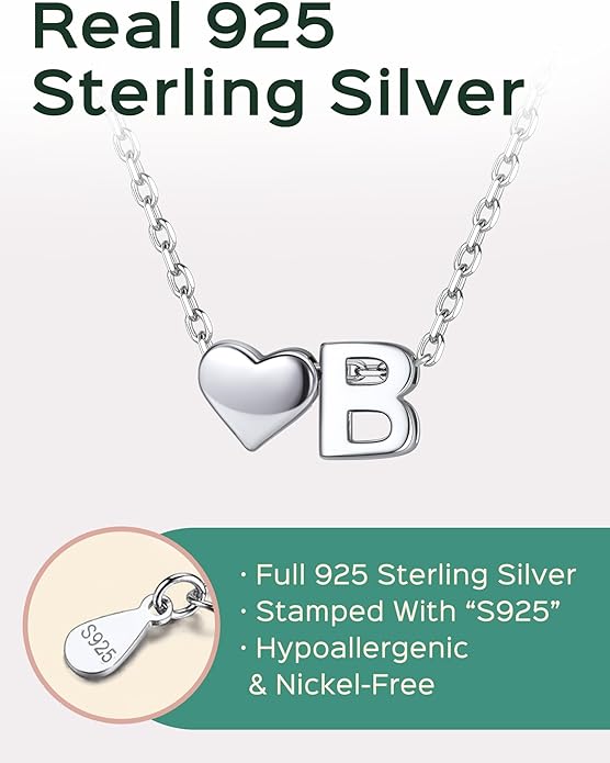 ChicSilver 925 Sterling Silver Heart Initial Necklaces for Women -Dainty Personalized Heart Pendant Letter Alphabet Necklace for Women