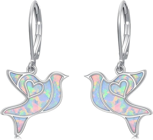Phoenix/Dragonfly/Hummingbird/Butterfly/Dove Earrings 925 Sterling Silver Opal Animal Dangle Earrings Opal Jewelry Christmas Gifts for Women