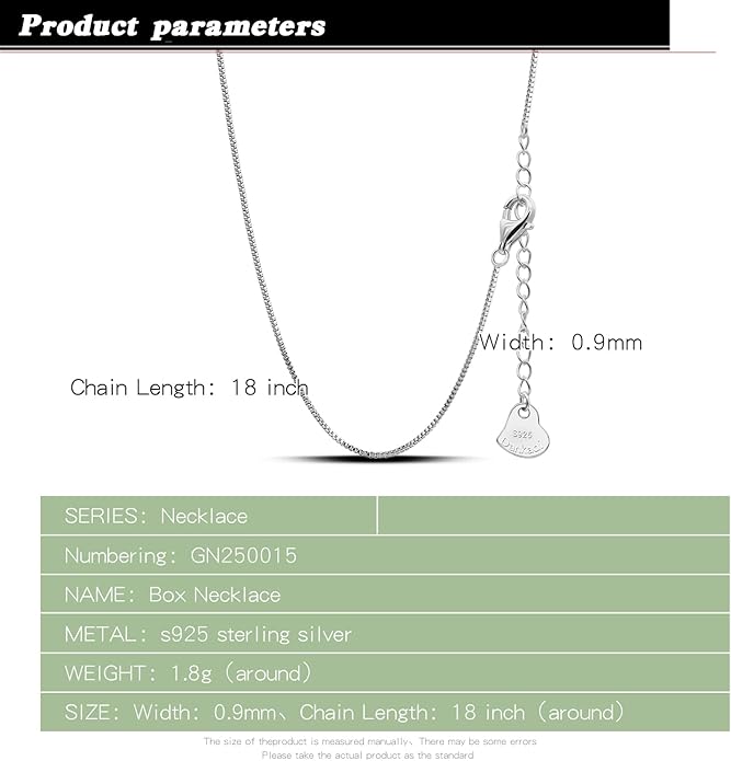 Dankadi Italian 925 Sterling Silver Necklace For Women 0.9mm Box Chain 1.3mm Rolo Chain O-Chain Lobster Claw Clasp - Pendant Chain - 16 "18" 20 "22" 24 "26" Jewelry Gift