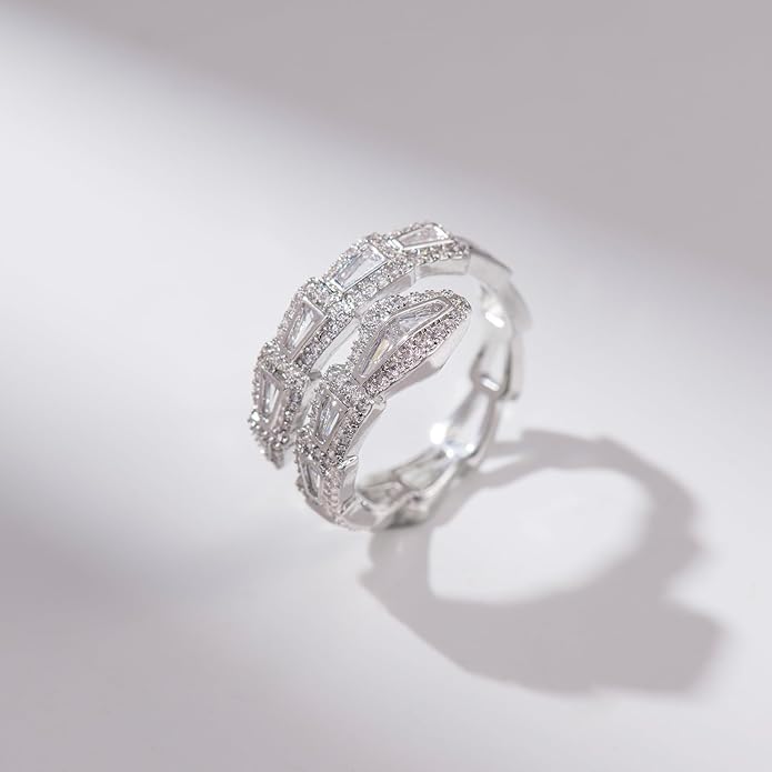 Aura & lrena Adjustable Snake Rings for Wome, 18K Gold or Platinum Plating Open-Ended Ring with AAA Cubic Zirconia Fashion Jewelry, Statement Gift Design Rings for Men and Women Non Tarnish