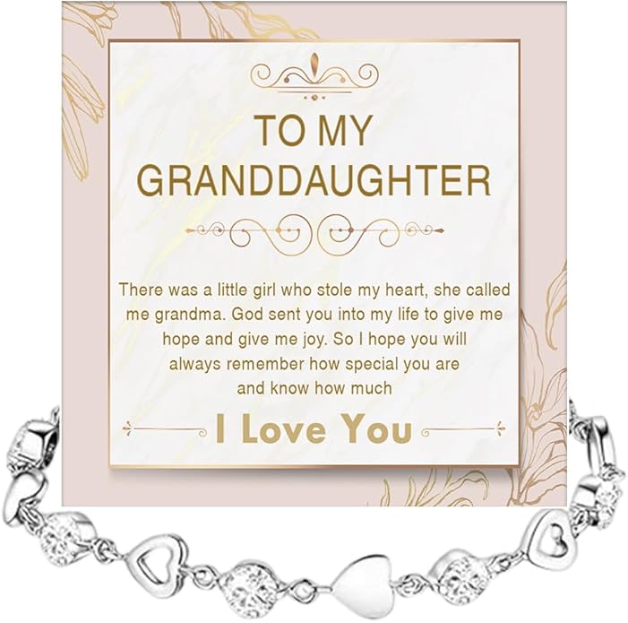 To My Granddaughter Heart Bracelet, Meaningful Jewelry Gift, Bracelet For Granddaughter from Grandma Grandpa with Message Card and Box on Christmas, Birthday, Graduation, Bracelets For Women