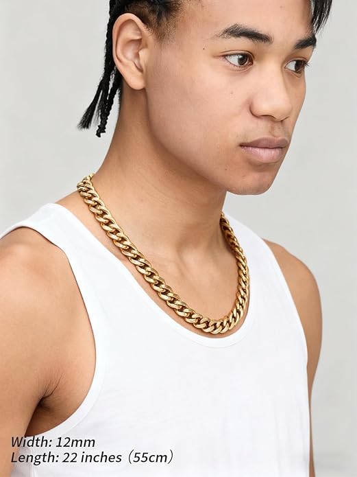 FindChic Cuban Link Chain for Men, 6/9/12mm Necklace Chain, Black/Gold Plated/Stainless Steel Necklace, Hypoallergenic & Tarnish-Proof Men's Jewelry Hip Hop Accessories, 18-30" Length Options