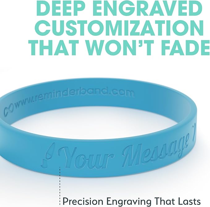 Reminderband Custom Silicone Bracelet – Motivational Wristbands, Bulk Personalized Bands for Events, Awareness, Fundraisers, Gifts – Custom Rubber Bracelets - 1/2" Classic