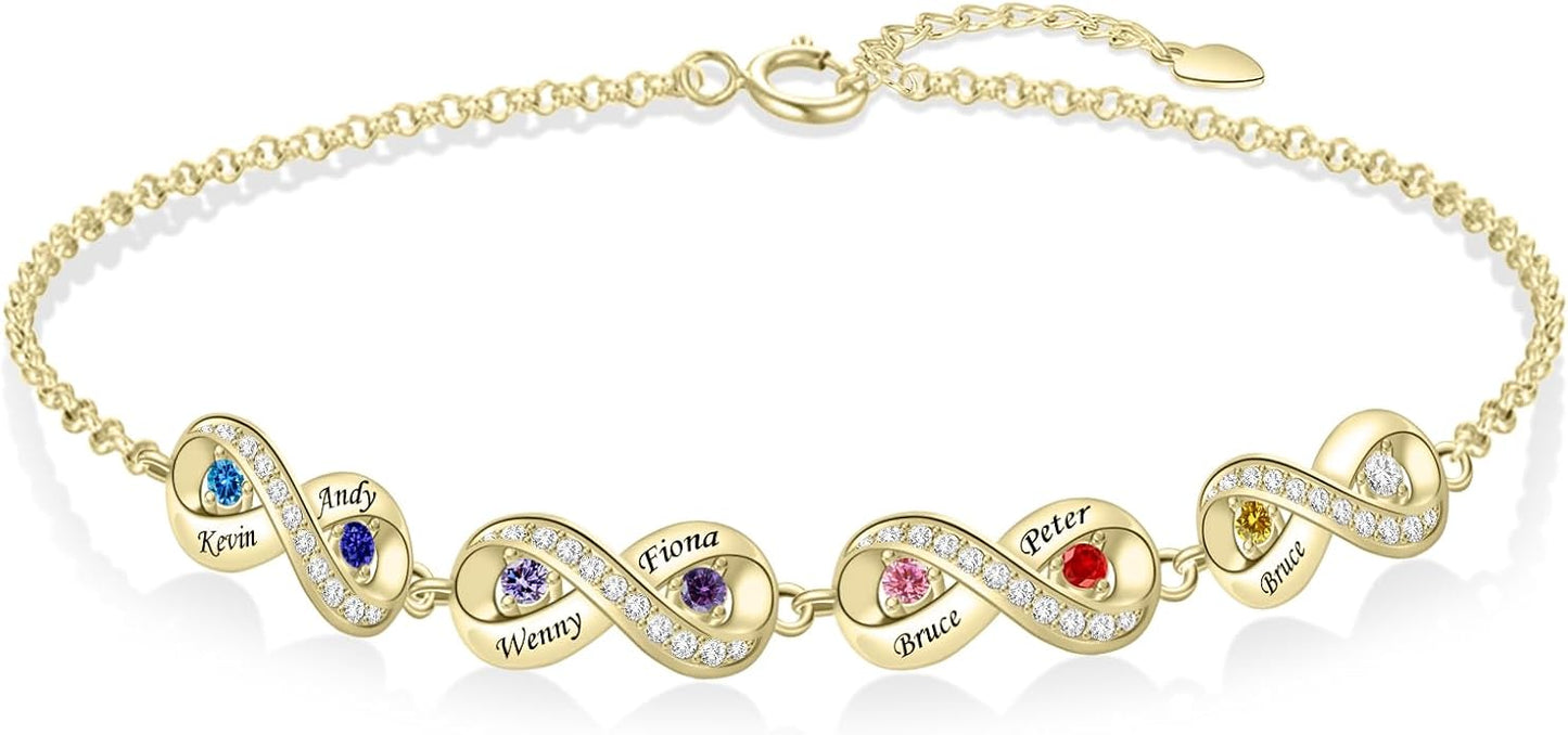 BABOOM Personalized Birthstone Bracelet for Mom Custom Infinity Name Bracelets with 1-8 Birthstones Jewelry Mothers Day Gifts for Women Mother Wife Grandma