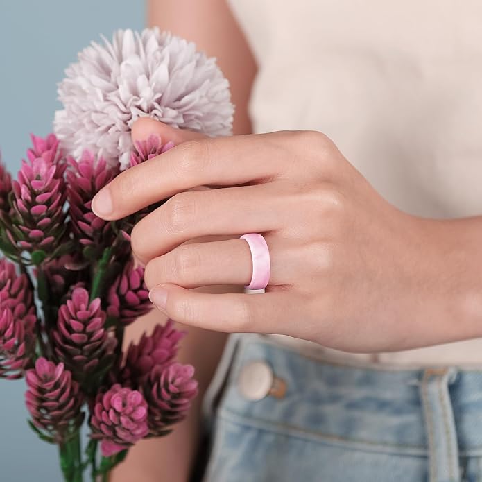 Egnaro Women's Bridal Rings Sets, 6mm Wide, 2mm Thick, Silicone Wedding Rubber Band with Half Size, Inner Arc Ergonomic Breathable Design