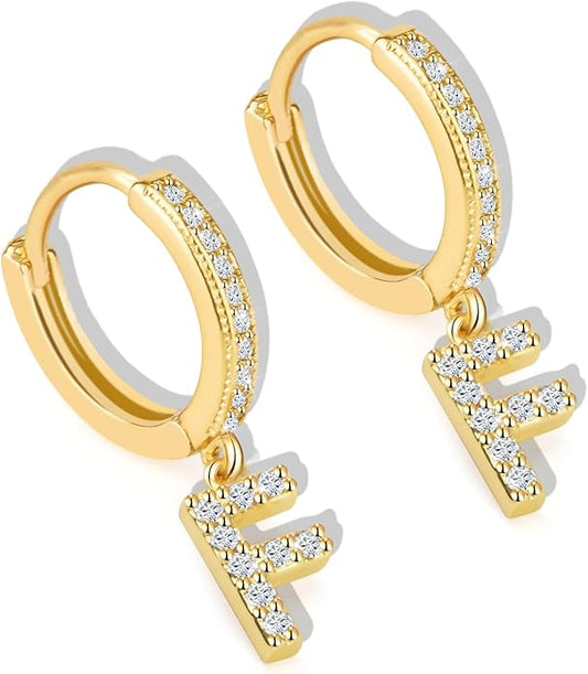 18K Gold Filled Initial Dangle Hoop Earrings for Women, 1 Pair CZ Hypoallergenic Alphabet Letter A-Z Drop Dangle Dainty Gold Earrings, Small Huggie Hoop Earrings with Cubic Zirconia Gifts Jewelry