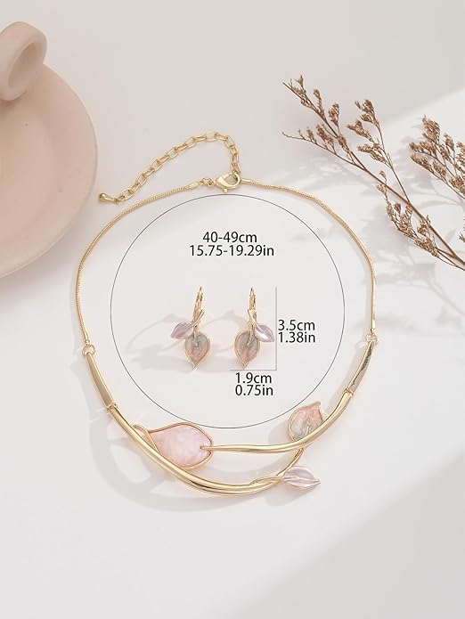 Chunky Statement Jewelry Set Vintage Retro Leaf Flower Floral Geometric Bohemian Boho Bib Necklace Earring Set Fashion Costume Jewelry for Women Girls Wedding Party Prom Unique Gift