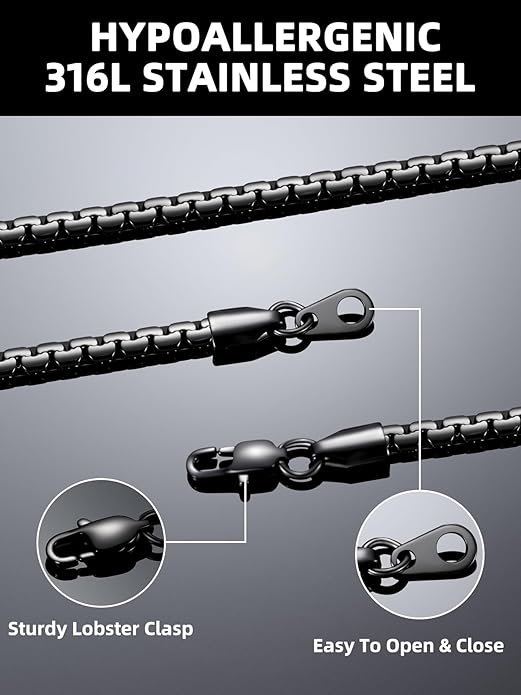 Bestyle 18K Gold Plated/Silver/Black Chain for Men, Hypoallergenic 2/4/6/8mm Stainless Steel Flat Link Chain Necklace for Men & Women Hip Hop Jewelry, 14-30"