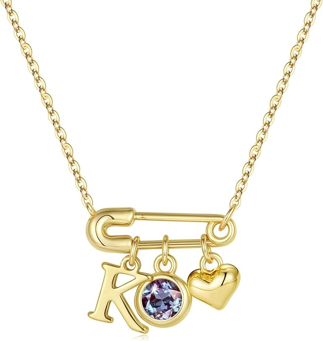 MONOOC Christmas Gifts for Women Girls - 14K-Gold-Plated Dainty Paperclip Heart Initial Necklace Birthstone Necklace Jewelry Birthday Gifts for Women Her Mom Friend Wife Sister