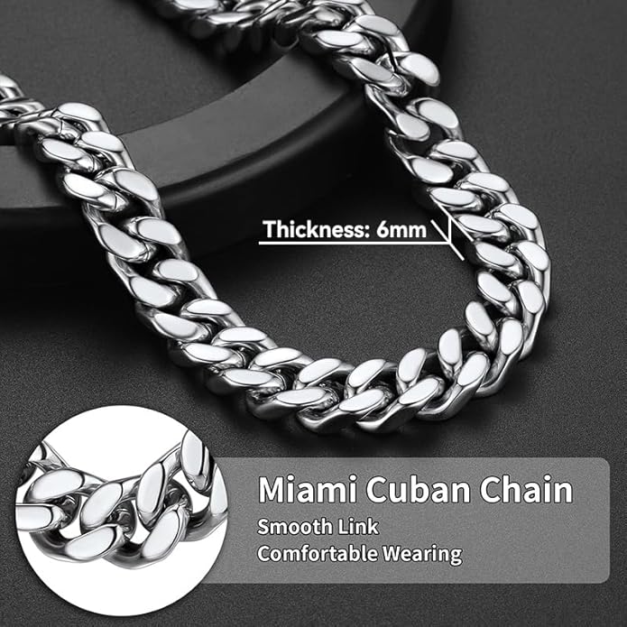 ChainsHouse Stainless Steel Mens Cuban Link Chain, Black/ 18K Gold Plated Miami Cuban Chain Necklace, 5mm/7mm/9mm/12mm/14mm Width, No Tarnish& Durable Hip Hop Mens Jewelry, 18"-30", Send Gift Box