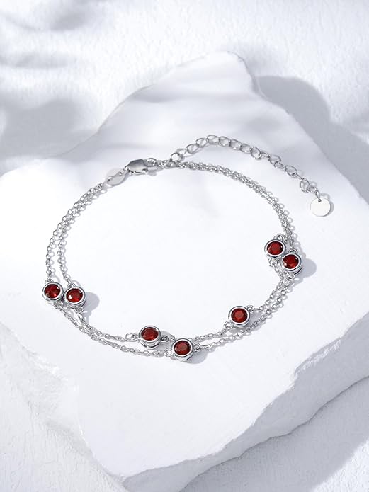 Dorunmo Birthstone Anklet Bracelets for Women 925 Sterling Silver Birthday Mother's Day Jewelry Gifts for Wife Mother Her