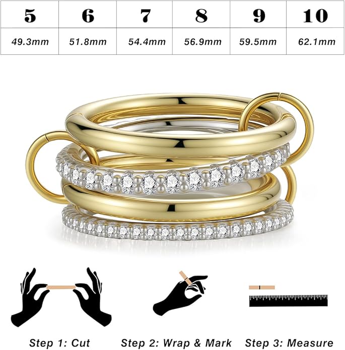 Emibele 14K Gold Plated Stackable Rings for Women, Interlocking Non Tarnish Gold Rings, Silver Dainty Cubic Zirconia Bands, Two-Toned Mixed Metal Stacking Band, Trendy Jewelry Gifts for Women