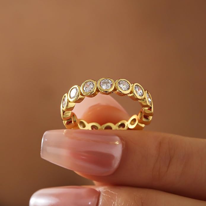 Episkeyk Gold Rings for Women Non Tarnish Stackable Rings 14k Gold Plated Pinky Ring for Women Cubic Zirconia Gift