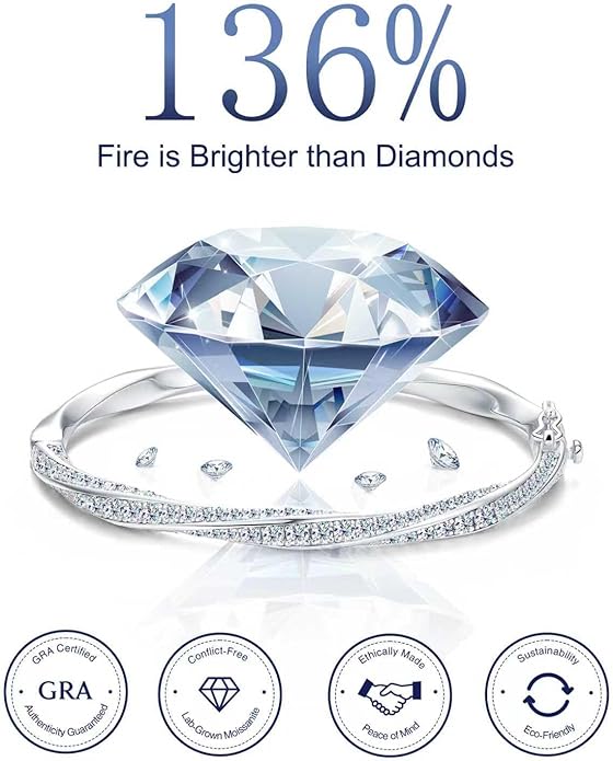 Moissanite Bracelets for Women 925 Sterling Silver with 18K White Gold Plated D Color VVS1 Clarity Luxury Bridal Wedding Gift for Wife Birthday Anniversary Jewelry Hypoallergenic with Certificate and Unique Box