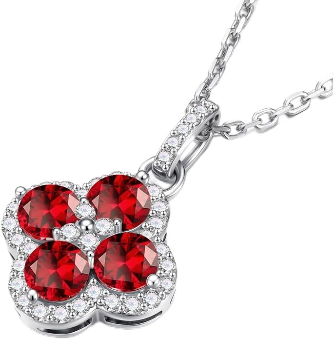 Iefil Valentines Day Gifts for Her - 925 Sterling Silver Birthstone Clover Necklace for Women, Anniversary Birthday Gifts for Women Wife Girlfriend Mom