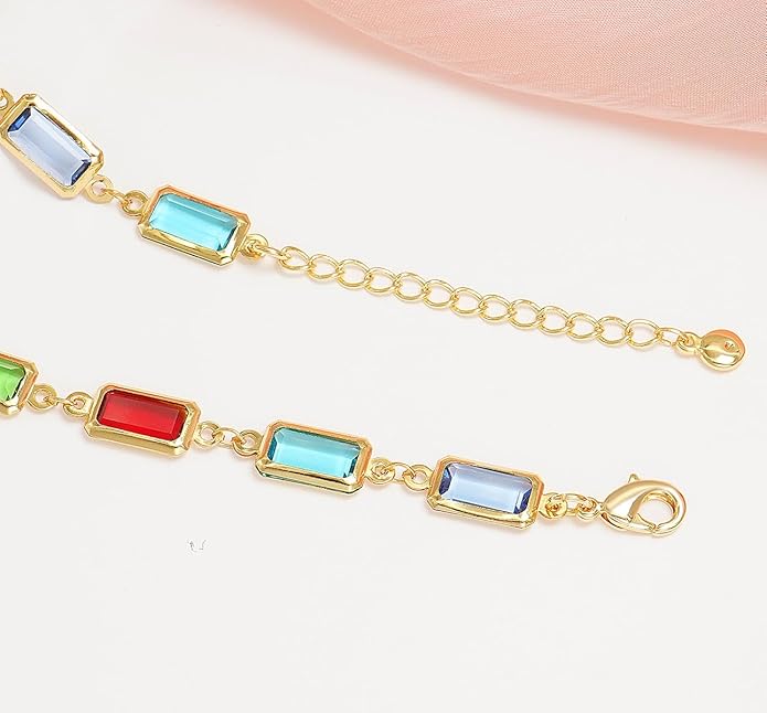 18K Gold Plated Anklet for Women Multicolor Crystal Ankle Bracelets Boho Adjustable Chain Anklets