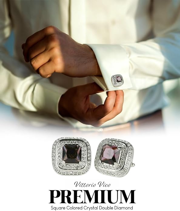 Vittorio Vico Square Colored Crystal Double Diamond Set Cufflinks