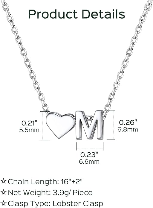 ChicSilver 925 Sterling Silver Heart Initial Necklaces for Women -Dainty Personalized Heart Pendant Letter Alphabet Necklace for Women