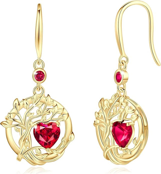 FANCIME Tree of Life Dangle Drop Earrings 925 Sterling Silver Dainty Round Gemstone Birthstone Earring Fine Jewelry Birthday Christmas Gifts for Her Women