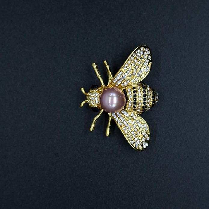 Honey Bee Brooches Crystal Insect Themed Bee Brooch Animal Fashion Shell Pearl Brooch Pin Gold Tone